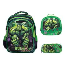 Kit Mochila Infantil Escolar Incrível Hulk Marvel Verde 3D