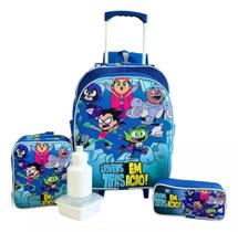 Kit Mochila Infantil Escolar Jovens Titans Em Ação Rodinha G