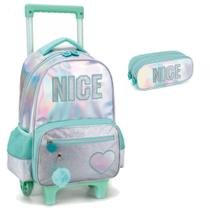 Kit Mochila Infantil Escolar Juvenil Nice Rodinhas G Estojo