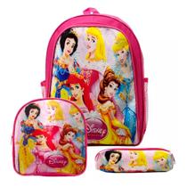 Kit Mochila Infantil Escolar + Lancheira Térmica + Estojo Princesas Disney