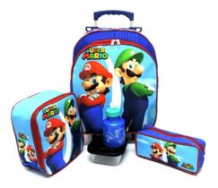 Kit Mochila Infantil Escolar Mario E Luigi Rodinhas Tam M F5 Kit Mochila Infantil Escolar Mario E Luigi Rodinhas Tam M F5