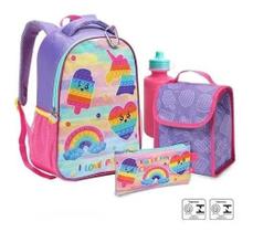 Kit Mochila Infantil Escolar Menina Costas Pop It Colorido G