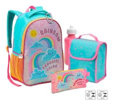 Kit Mochila Infantil Escolar Menina Costas Rainbow Arco Íris Kit Mochila Infantil Escolar Menina Costas Rainbow Arco Íris