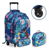Kit Mochila Infantil Escolar Menina Estampa Stitch Rodinha