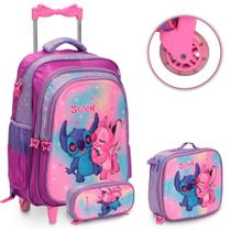 Kit Mochila Infantil Escolar Menina Estampa Stitch Rodinha