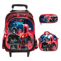 Kit Mochila Infantil Escolar Menino Homem Aranha Rodinha