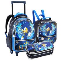 Kit Mochila Infantil Escolar Menino Speed Com Rodinhas 3 peças