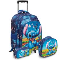 Kit Mochila Infantil Escolar Menino Stitch Rodinha Tam G