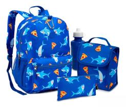 Kit Mochila Infantil Escolar Meninos Tubarão Shark Costas G