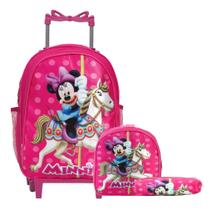 Kit Mochila Infantil Escolar Minnie Rodinha Lancheira Estojo