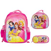 Kit Mochila Infantil Escolar Princesas Grande Reforçada