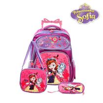 Kit Mochila Infantil Escolar Princesinha Sofia Rodinhas