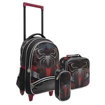 Kit Mochila Infantil Escolar Rodinha Costas com Lancheira Estojo Creche Passeio Dark Spider Aranha