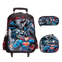 Kit Mochila Infantil Escolar Rodinha Menino Super Herói 3D