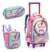 Kit Mochila Infantil Escolar Rodinha Unicórnio Feminina