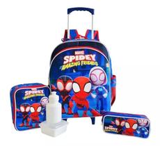 Kit Mochila Infantil Escolar Rodinhas Homem Aranha Amigos G