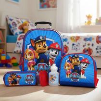Kit Mochila Infantil Escolar Rodinhas Patrulha Canina Tam G