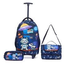 Kit Mochila Infantil Escolar Rodinhas Reforçada Lancheira Térmica Estojo Espaçoso