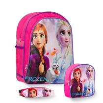 Kit Mochila Infantil Escolar Rosa Frozen Costas Lançamento