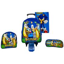 Kit Mochila Infantil Escolar Sonic Rodinha Lancheira Estojo