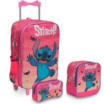 Kit Mochila Infantil Escolar Stitch Carrinho Tam G Reforçada