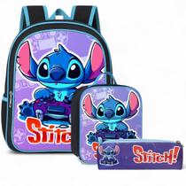 Kit Mochila Infantil Escolar Stitch Lancheira Estojo