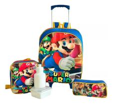 Kit Mochila Infantil Escolar Super Mário Bros Rodinhas G F5 Kit Mochila Infantil Escolar Super Mário Bros Rodinhas G F5