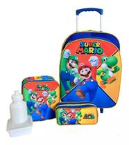 Kit Mochila Infantil Escolar Super Mário Bros Rodinhas G F5 Kit Mochila Infantil Escolar Super Mário Bros Rodinhas G F5