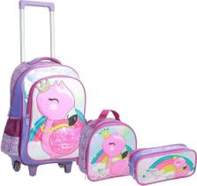 Kit Mochila Infantil Estojo e Lancheira Flamingo Lilás Yepp