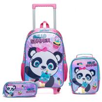 Kit Mochila Infantil Estojo Lancheira Panda Amplo Reforçado Escolar
