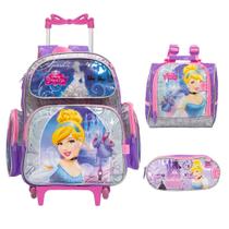 Kit Mochila Infantil Feminina Cinderela Rodinha Envio 24 Hrs