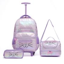 Kit Mochila Infantil Feminina Escolar Rodinha Rerforçada