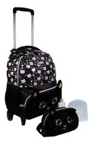 Kit Mochila Infantil Feminina Gatinho Rodinhas Estojo M42044