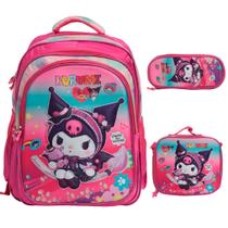 Kit Mochila Infantil Feminina Hello Kitty 3D Lancheira Rosa Kit Mochila Infantil Feminina Hello Kitty 3D Lancheira Rosa