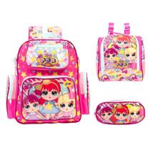 Kit Mochila Infantil Feminina LOL Costas Com Lancheira Rosa