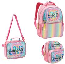 Kit mochila infantil feminina love yourself c/ lancheira - seanite