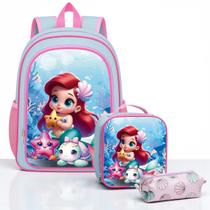 Kit Mochila Infantil Feminina Menina Grande Costas Estojo Lancheira Escolar
