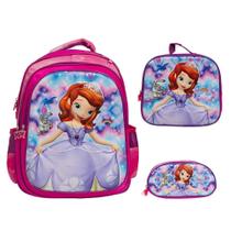 Kit Mochila Infantil Feminina Princesa Sofia 3D Costas Tam G