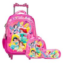 Kit Mochila Infantil Feminina Princesas 3D Rodinhas Toys 2U Kit Mochila Infantil Feminina Princesas 3D Rodinhas Toys 2U