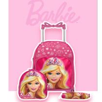 Kit Mochila Infantil Feminina Rodinha Barbie Pequena Passeio