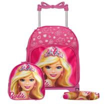 Kit Mochila Infantil Feminina Rodinha Barbie Pequena Passeio