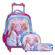 Kit Mochila Infantil Feminina Rodinha Frozen 3D + Lancheira