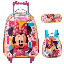 Kit Mochila Infantil Feminina Rodinha Minnie Mouse 3d Rosa