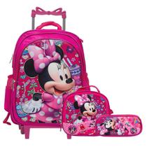 Kit Mochila Infantil Feminina Rodinha Minnie Mouse 3D Rosa