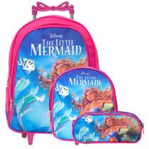 Kit Mochila Infantil Feminina Rodinha Pequena Sereia Desenho