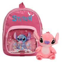 Kit Mochila Infantil Feminina Stitch Costas Passeio Pelúcia