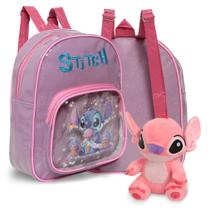 Kit Mochila Infantil Feminina Stitch Costas Pelúcia Angel