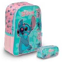 Kit Mochila Infantil Feminina Stitch Costas Reforçada