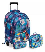 Kit Mochila Infantil Feminina Stitch Rodinha Passeio Creche