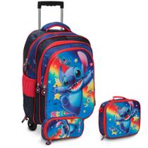 Kit Mochila Infantil Feminina Stitch Rodinha Passeio Creche